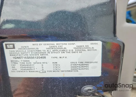 2005 Chevrolet Trailblazer Ext Ls from USA, damaged, VIN 1GNET16S656120408